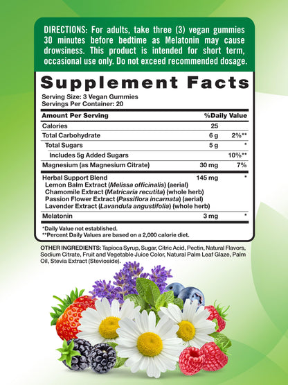 Nature's Truth Melatonin 3mg | with Magnesium Citrate (30mg), Chamomile and Lavender | Berry Flavor | 60 Gummies Exp 12/2025