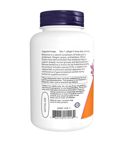 NOW Berberine 400mg Glucose Support | With MCT Oil | Supports Glucose Metabolism | 90 Softgels; Exp 09/2027