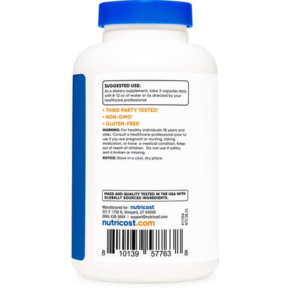Nutricost Magnesium Lactate 210mg | Supports Muscle & Bone Health | Better Tolerated & Easier on the Stomach | 180 Capsules; Exp 10/2028