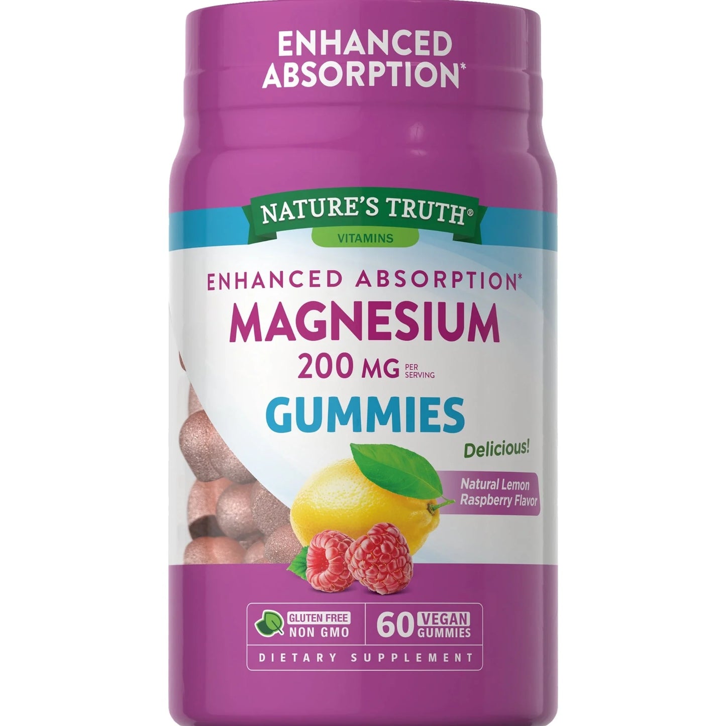 Nature's Truth Magnesium Citrate Gummies 200mg | Enhanced Absorption Magnesium | Lemon Raspberry Flavor; 60 Gummies Exp 11/2025