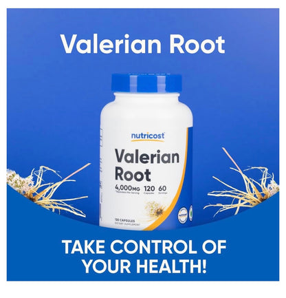 Nutricost Valerian Root 4000 mg | Traditionally Used to Support Relaxation and Calmness | 120 Capsules; Exp 10/2028