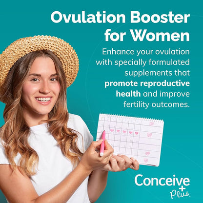 CONCEIVE PLUS Ovulation Support | With Myo-Inositol & D-Chiro, COQ10 (Ubiquinone), Folic Acid, Ginger | Supports Healthy Ovulation & Cycle Regulation | Improves Egg Quality | Hormone Balance Support for Women | 120 Capsules; Exp 10/2027