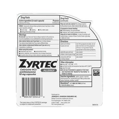 Zyrtec 24 Hour Allergy Relief 10mg Cetirizine HCl | Suitable for Adults & Children 6 Years & Older | 40 Liquid Gels Exp 01/2026