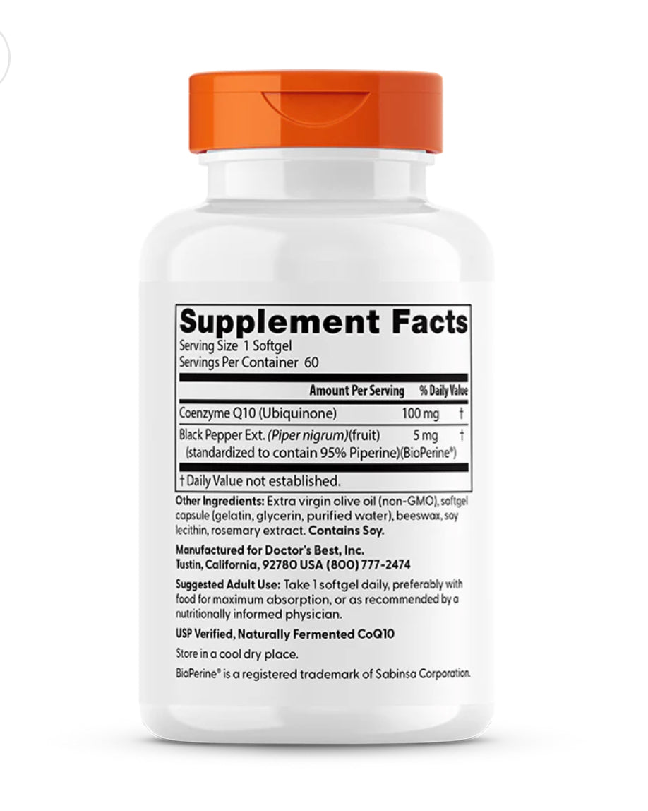 Doctor's Best High Absorption CoQ10 100mg with BioPerine | Supports Heart Health & Energy Production | 60 Softgels; Exp 06/2028