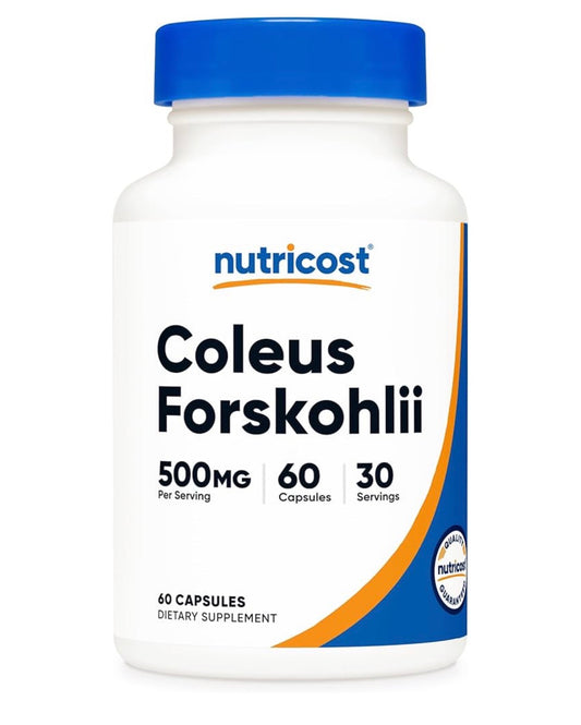 Nutricost Coleus Forskohlii Root Extract 500mg | 20% Forskolin | Encourages Healthy Fat Metabolism
& Healthy Skin Cell Division | Maximum Strength Formula | 60 Capsules; Exp 02/2028