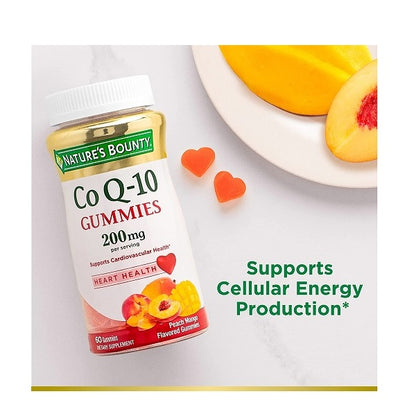 Nature’s Bounty CoQ-10 Gummy 200mg | Helps Maintain Healthy Blood Pressure | Supports Heart Health & Healthy Aging | Peach Mango Flavor; 100 Gummies Exp 02/2026