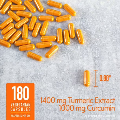 Member's Mark 1400mg Turmeric Extract with Bioperine | 1000mg Curcumin | Relieves Joint Inflammation & pain | 180 Capsules; Exp 11/2027