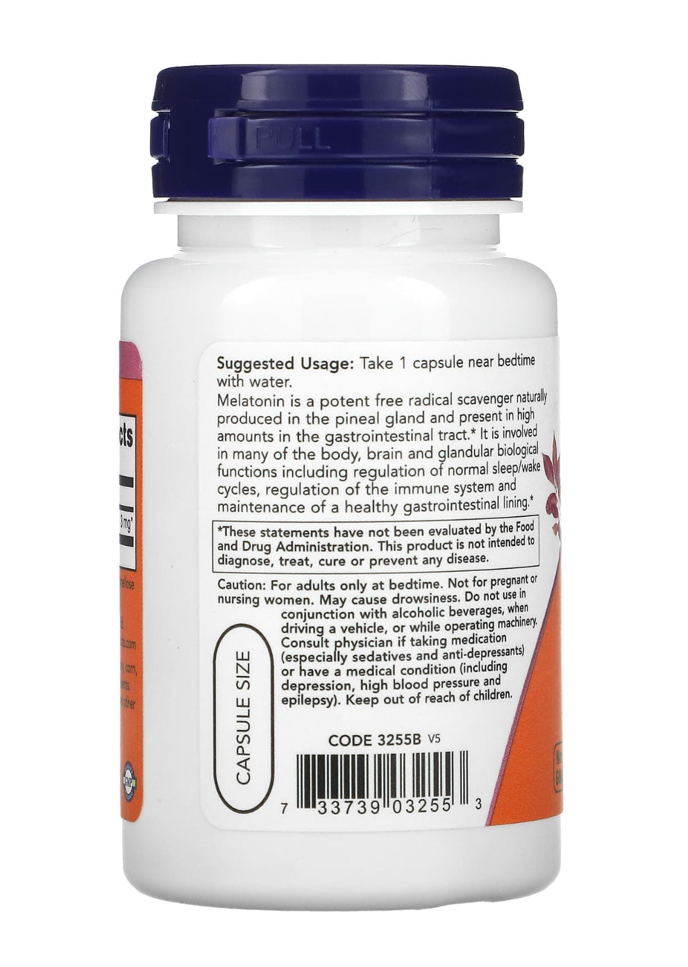 NOW Melatonin 3 mg | Free Radical Scavenger | Healthy Sleep Cycle | 60 Capsules; Exp 08/2029