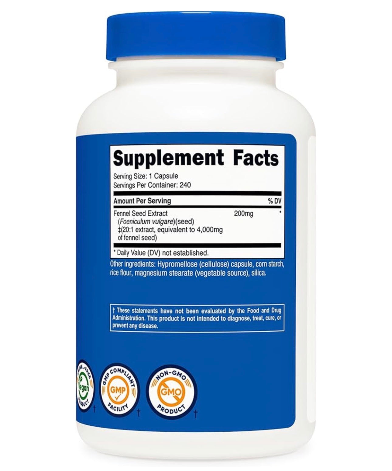 Nutricost Fennel Seed 4,000mg | Promotes Healthy Digestion & Respiratory Function | 240 Capsules; Exp 09/2028