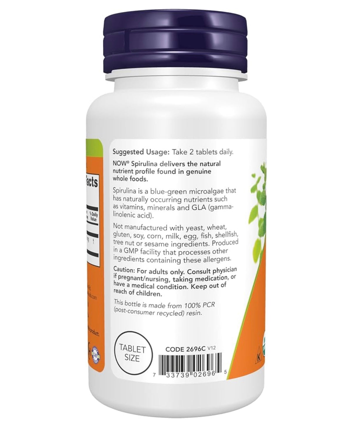 NOW Organic Spirulina 500mg with Vitamins, Minerals & GLA (Gamma-Linolenic Acid) | 100 Tablets; Exp 05/2029