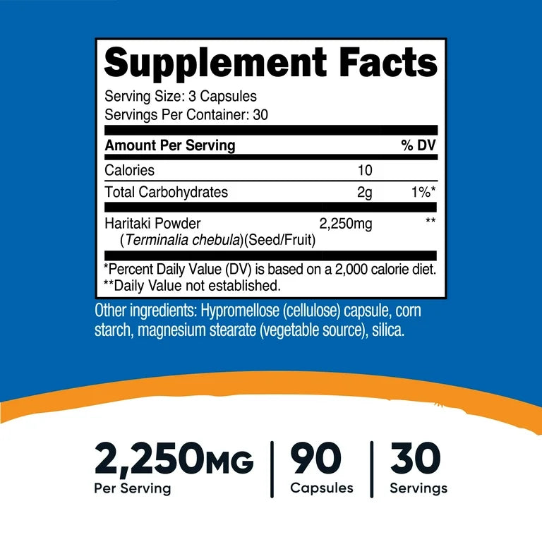 Nutricost Haritaki 2250mg (Terminalia Chebula) | Promotes Detoxification | 90 Capsules; Exp 04/2028