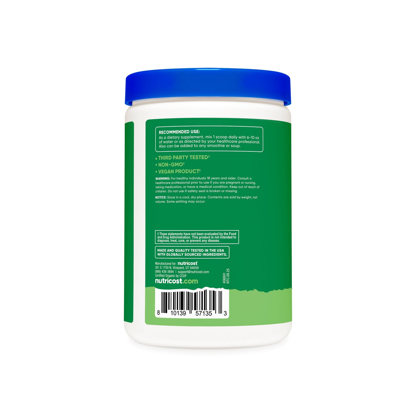 Nutricost Organic Super Greens Powder | 30 Servings | Superfood Drink Mix | Unflavored ~ 11oz/309g; Exp 09/2028
