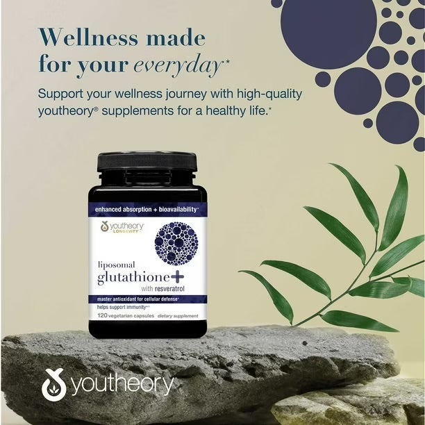 Youtheory Liposomal Glutathione+ with Resveratrol & Taurine | 120 Capsules; Exp 09/2027