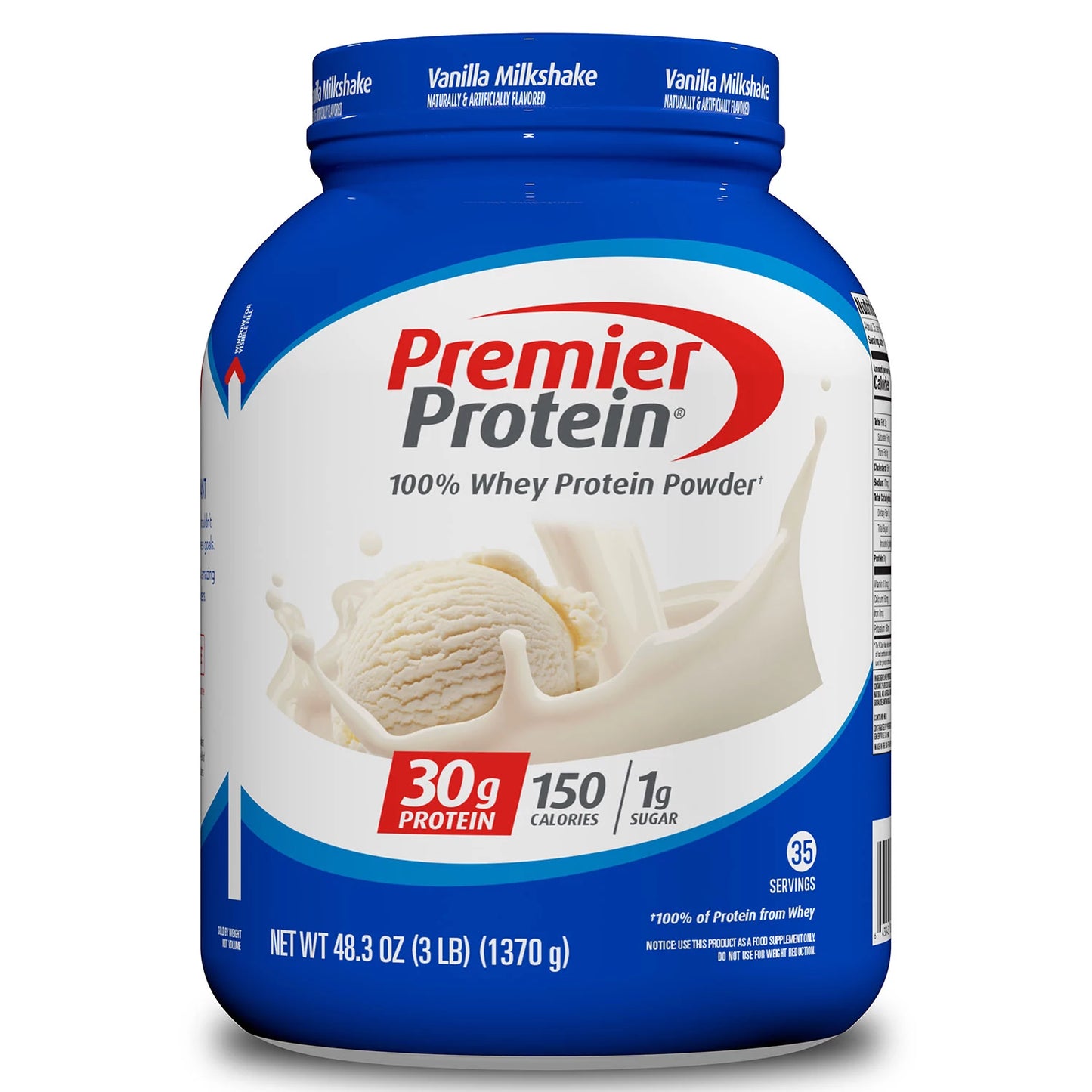 Premier Protein 100% Whey Protein Powder | 35 Day Supply | 30g Protein | Value Size | Vanilla Milkshake ~ 48.3oz/1370g/3LB; Exp 12/2026