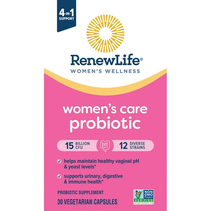 RenewLife Women’s Care Go-Pack Probiotic 15 Billion CFU | 12 Diverse Strains | Helps Maintain Healthy Vaginal pH & Yeast Levels | Supports Urinary, Digestive & Immune Health | 30 Vegetarian Capsules Exp 04/2025