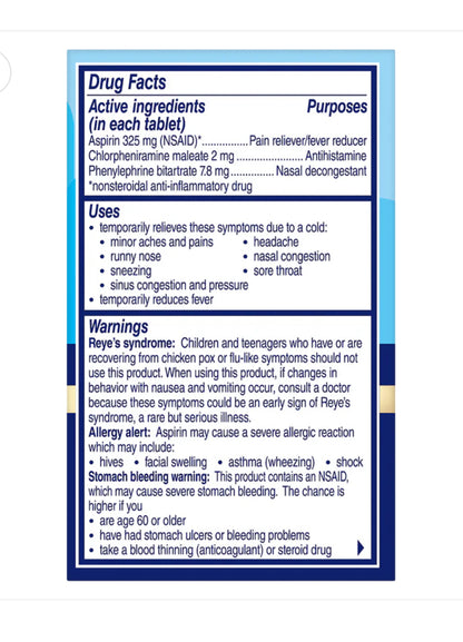 Alka-Seltzer (by Bayer) Plus Powerfast Fizz Severe Cold | Pain Reliever/Fever Reducer, Antihistamine, Nasal Decongestant | Sparkling Original - 24 Effervescent Tablets Exp 03/2025