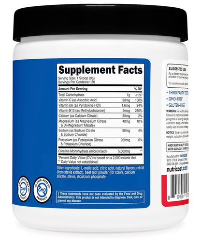 Nutricost Micronized Creatine Monohydrate + Hydration | 7 Vitamins & Minerals (Electrolytes) | 5000mg of Creatine Per Serving; 30 Servings | For Endurance, Muscle Mass Building & Energy Production | Fruit Punch Flavored~282g/10.1oz; Exp 09/2028