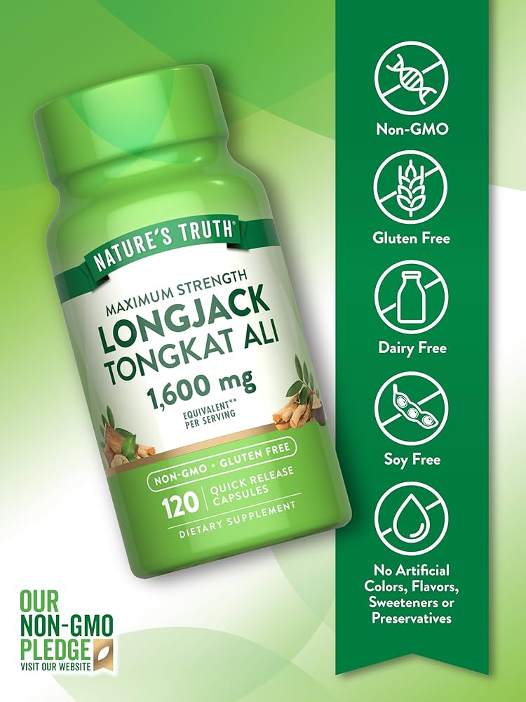Nature’s Truth Maximum Strength Long Jack Tongkat Ali 1600 mg (per serving) | Concentrated Extract | 120 Quick Release Capsules; Exp 10/2027