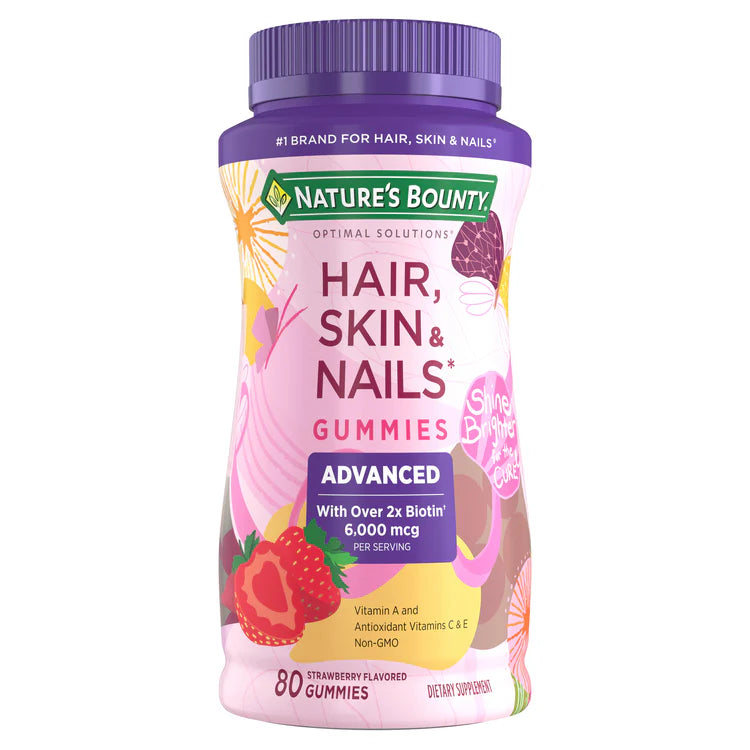 Nature’s Bounty Advanced Hair, Skin & Nails Gummies | 6000mcg Biotin | 80 Gummies Exp 08/2026 (Limited Edition Look)