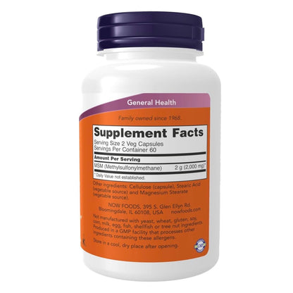 NOW MSM 1,000mg ~ Methylsulfonylmethane | Supports Skin & Joint Health | 120 Veg Capsules; Exp 06/2031