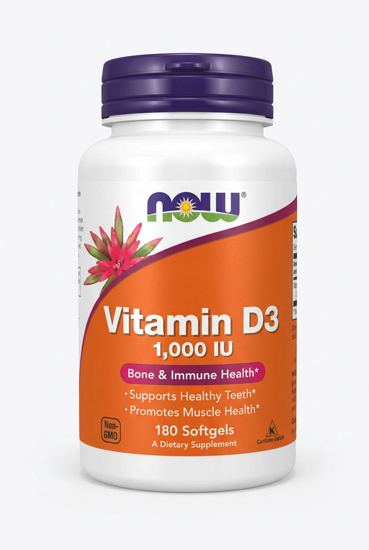 NOW Vitamin D3 1000 IU (25mcg) | Immune and Hormonal Support | 180 Softgels; Exp 05/2030
