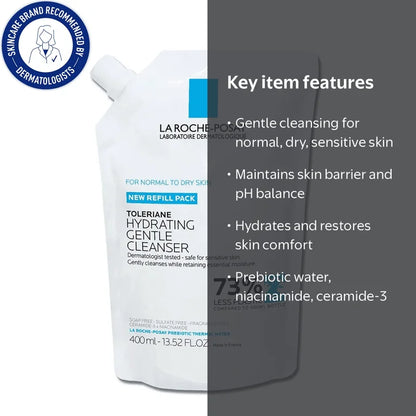 La Roche-Posay Toleriane Hydrating Gentle Facial Cleanser; 13.52fl.oz/400ml Refill Pack; Exp 01/2029