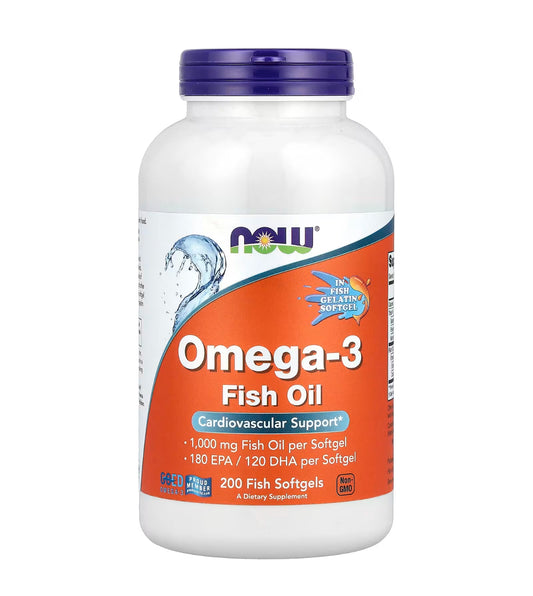 NOW Fish Oil Omega-3 180 EPA / 120 DHA | In Fish Gelatin Softgel | 1000 mg per Softgel | Supports Cardiovascular Health | 200 Softgels; Exp 10/2027