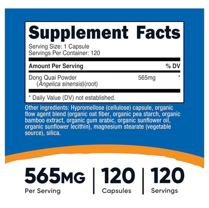 Nutricost Dong Quai 565mg | PMS Support | Promotes Women’s Health | 120 Capsules; Exp 10/2028