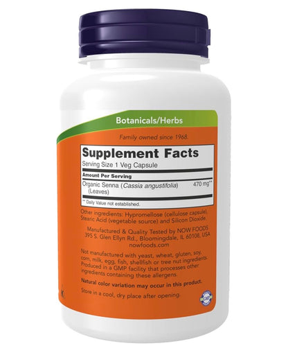 NOW Senna Leaves 470mg | Cassia angustifolia | Herbal Laxative to Support Digestive Regularity | Gentle on Your Stomach | 100 Capsules; Exp 07/2029