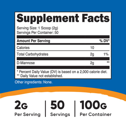 Nutricost Pure D-Mannose Powder, 2000mg Per Serving | Supports Bladder & Urinary Tract Health | Cleanses the Bladder | For Men and Women | Unflavored ~ 100g/3.6oz; Exp 07/2027