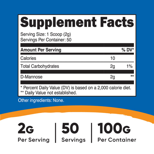 Nutricost Pure D-Mannose Powder, 2000mg Per Serving | Supports Bladder & Urinary Tract Health | Cleanses the Bladder | For Men and Women | Unflavored ~ 100g/3.6oz; Exp 12/2027