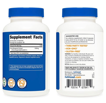 Nutricost Citrus Bergamot Extract 1,200mg | Offers Antioxidant Support for Cardiovascular & Metabolic Health | 120 Capsules; Exp 12/2028