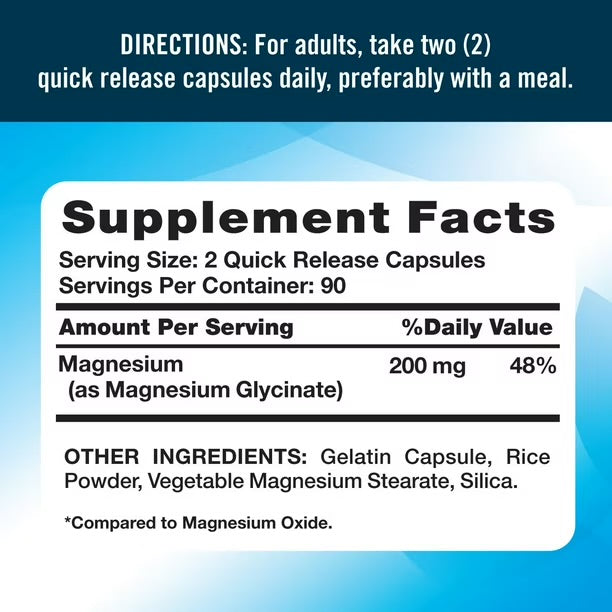 Nature's Truth Superior Absorption Magnesium Glycinate 200mg  | 3-Month Supply  | Improves Sleep & Muscle Relaxation | Buffered & Chelated | 180 Quick Release Capsules; Exp 06/2029