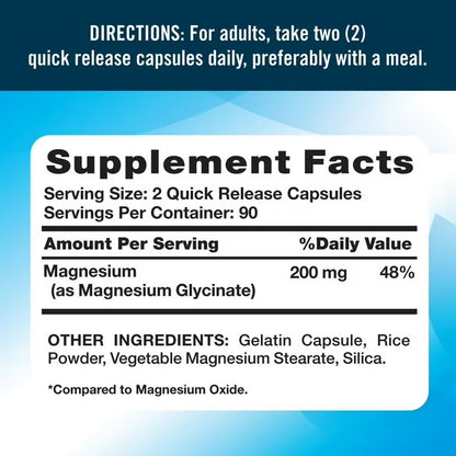 Nature's Truth Superior Absorption Magnesium Glycinate 200mg  | 3-Month Supply  | Improves Sleep & Muscle Relaxation | Buffered & Chelated | 180 Quick Release Capsules; Exp 06/2029