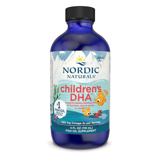 Nordic Naturals Children’s DHA | 530 mg Omega-3 with EPA & DHA | For Kids Brain Development & Function | Supports Learning & Cognition | 48 Servings | Kid-Friendly Taste | Strawberry Flavor~4 oz/119ml; Exp 08/2028