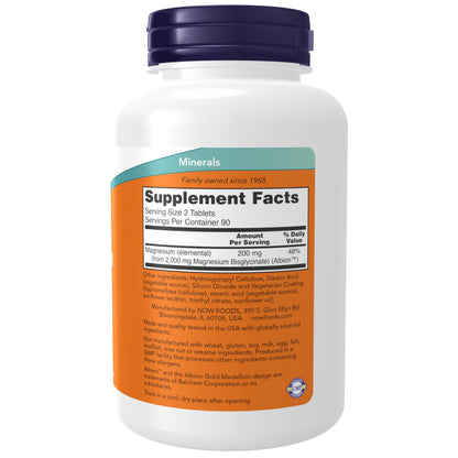 Now Magnesium Glycinate | 200mg Magnesium Per Serving | Highly Absorbable Form | Supports Healthy Muscle, Nerve & Heart Functions | 180 Tablets; Exp 06/2028