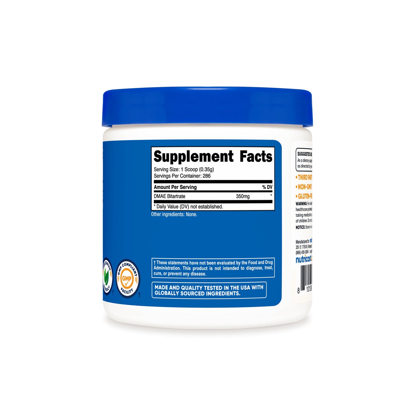 Nutricost Pure DMAE Bitartrate Powder | Dimethylaminoethanol 350mg | Supports Neurotransmitter Production | Mental Concentration Support | Supports Healthy Brain Function | 3.6oz/100g; 03/2027