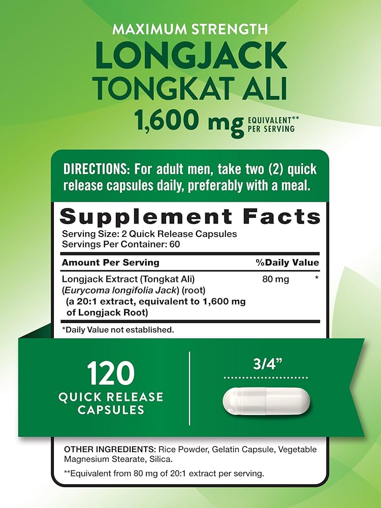 Nature’s Truth Maximum Strength Long Jack Tongkat Ali 1600 mg (per serving) | Concentrated Extract | 120 Quick Release Capsules; Exp 10/2027