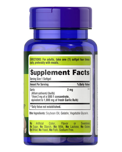 Puritan’s Pride Garlic Oil 1000mg | For Maintenance of Healthy Blood Flow & Promotes Healthy Circulation | 100 Rapid Release Softgels; Exp 02/2029