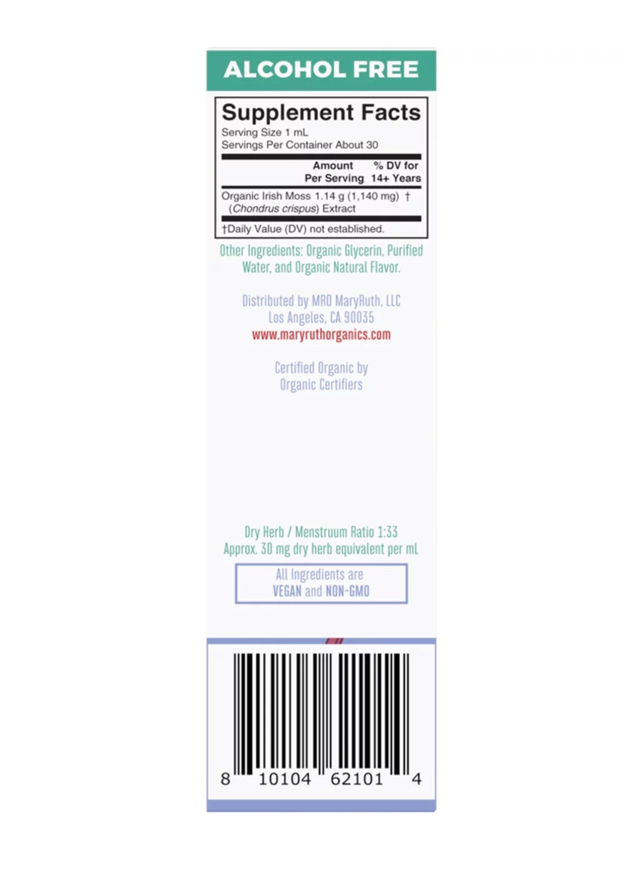 MaryRuth's Sea Moss Liquid Drops | Organic Irish Moss Chondrus Crispus, | Sugar Free, Unflavored | 30ml; Exp 06/2027