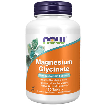 Now Magnesium Glycinate | 200mg Magnesium Per Serving | Highly Absorbable Form | Supports Healthy Muscle, Nerve & Heart Functions | 180 Tablets; Exp 06/2028