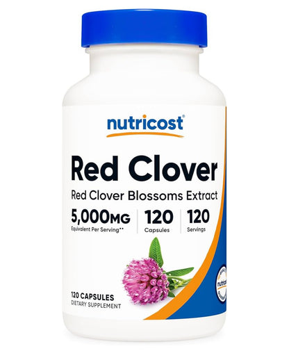 Nutricost Red Clover Blossoms Extract 5000mg | Eases Menopausal Symptoms | Improves Bone Density & Heart Health in Menopausal Women | Thins Mucus & Calms Respiratory Irritation |  120 Capsules, Exp 05/2028