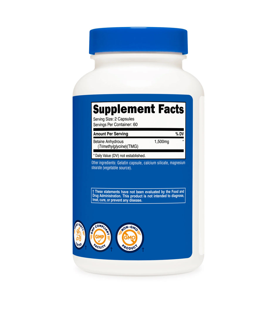 Nutricost Betaine Anhydrous 1500mg (TMG) | Supports Healthy Liver Function, Detoxification & Normal Homocysteine Levels | 120 Servings | 120 Capsules; Exp 03/2028