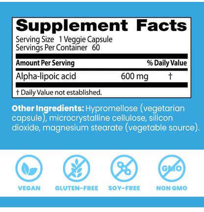 Doctor's Best Alpha-Lipoic Acid 600 | Supports Antioxidant Function & Glycemic Balance | Helps Regenerate Antioxidants | 60 Capsules; Exp 01/2027