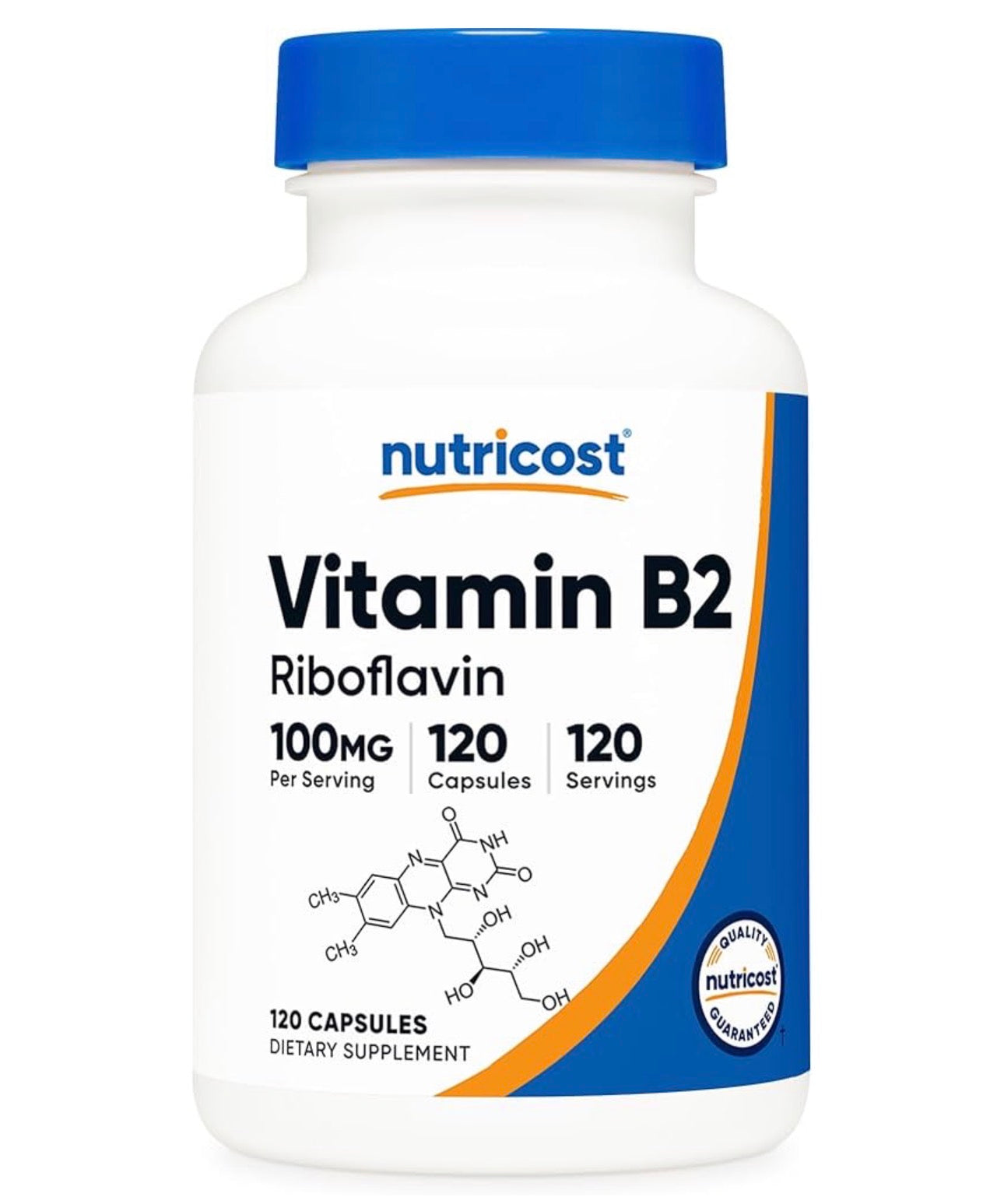 Nutricost Vitamin B2 (Riboflavin) 100mg | Supports Energy, Skin, Cellular Health & Nervous System | 120 Capsules; Exp 10/2028