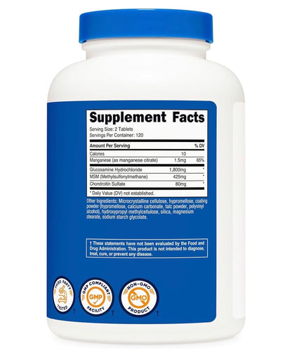 Nutricost Glucosamine 1800mg with Chondroitin & MSM | Promotes Normal Joint Mobility & Comfort | 240 Tablets; Exp 03/2029