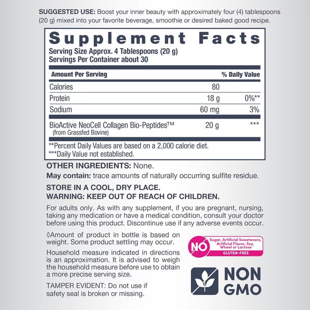 NeoCell Grassfed Collagen Bio-Peptides Powder | Formerly NeoCell Super Collagen | Collagen Type 1 & 3 | 3 Times The Small Size | Unflavored ~ 21.2oz/600g; Exp 02/2031
