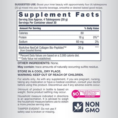 NeoCell Grassfed Collagen Bio-Peptides Powder | Formerly NeoCell Super Collagen | Collagen Type 1 & 3 | 3 Times The Small Size | Unflavored ~ 21.2oz/600g; Exp 02/2031