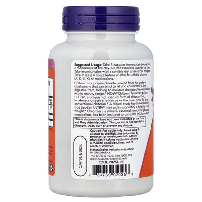 NOW Chitosan 500mg plus Chromium | Supports Weight Management | 120 Capsules; Exp 05/2030