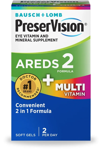 PreserVision (by Bausch + Lomb) AREDS 2 Formula + MultiVitamin | Vitamin & Multi-Mineral Formula | 80 Softgels Exp 05/2026